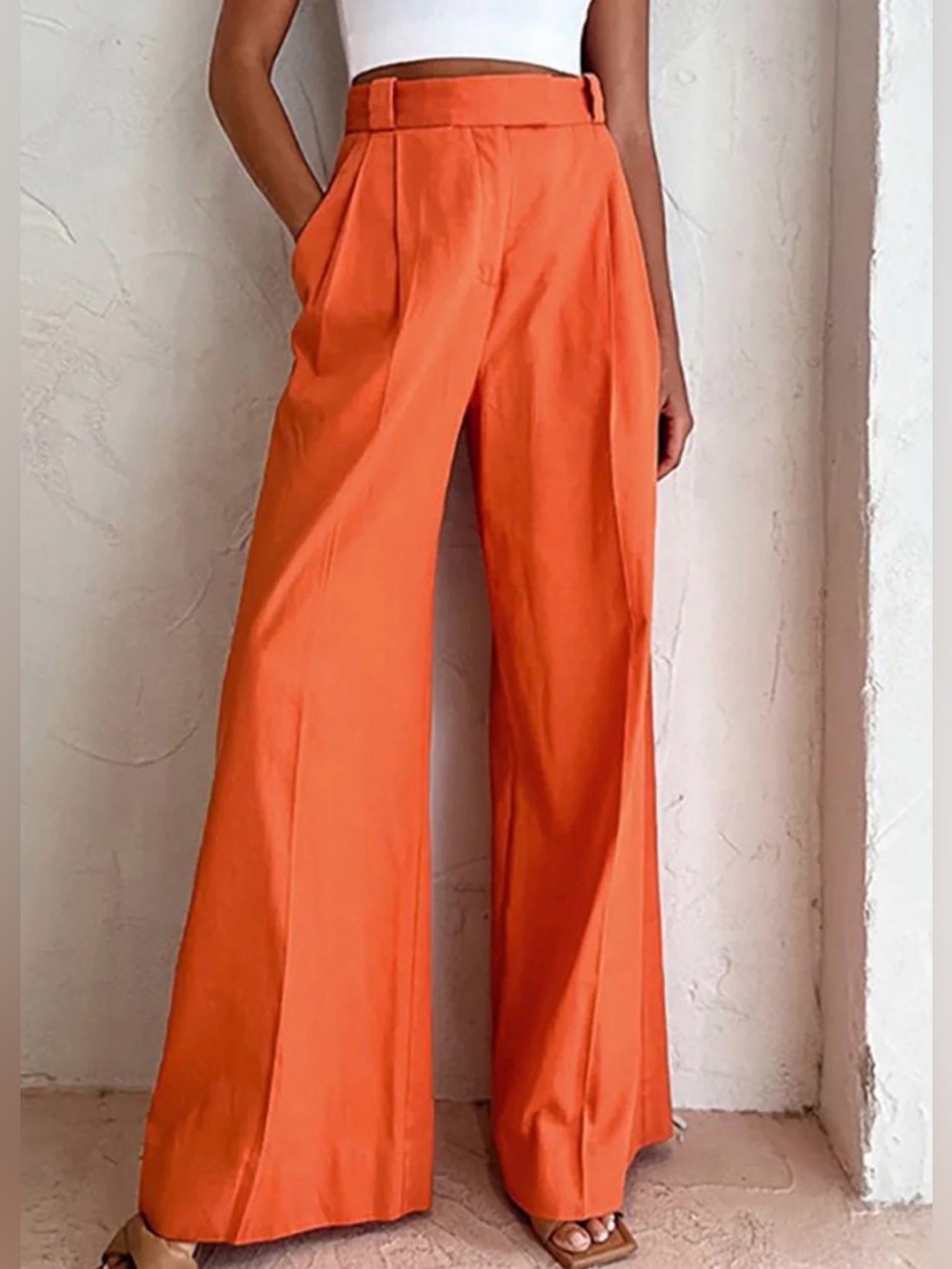 Commense Relaxed Fit Vitamin C Linen Cotton Wide Leg Pants